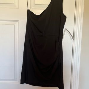 Aqua, Black, One shoulder mini dress